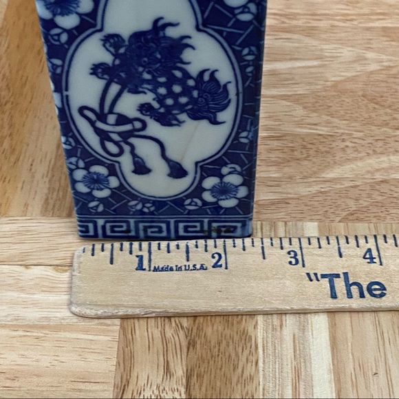 Vintage Blue White Chinese Porcelain Pillow Brick Headrest Guardian Lion Foo Dog - Picture 10 of 14